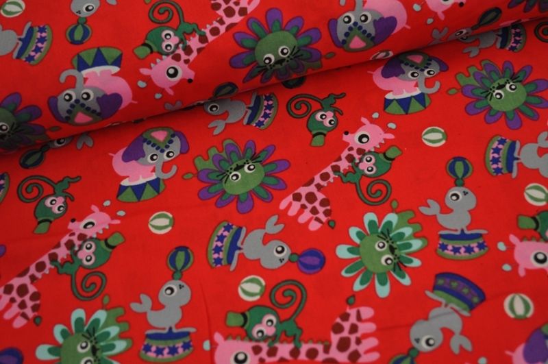 Baumwolle Zirkustiere rot