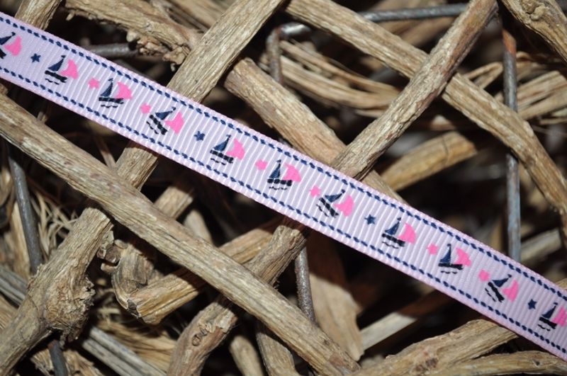 Ripsband Boote schmal rosa