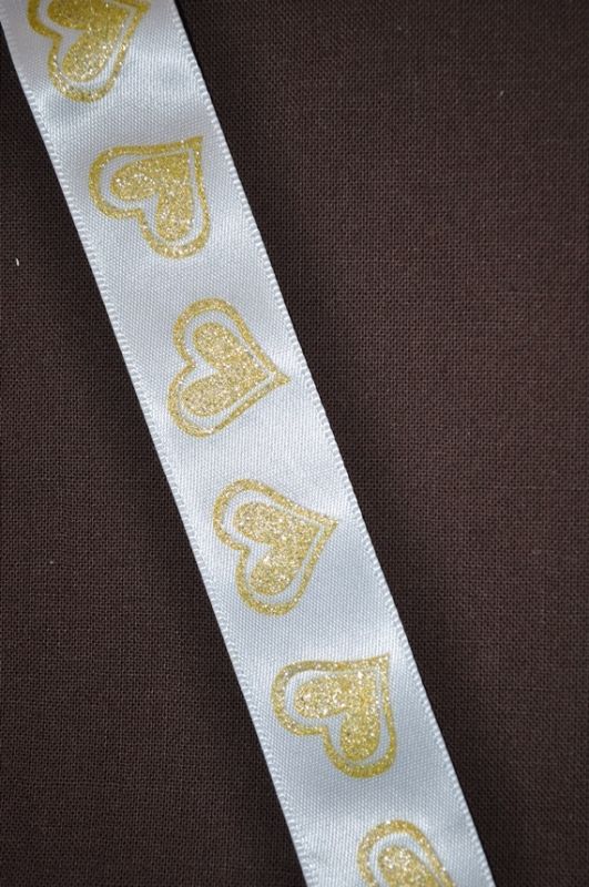 Satinband Herz Gold