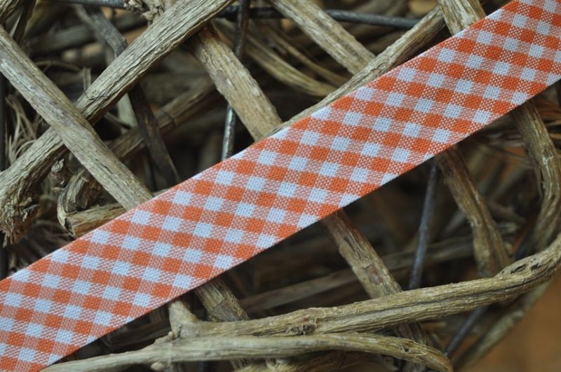 Schrägband mini vichy karo gefalzt 18 mm orange
