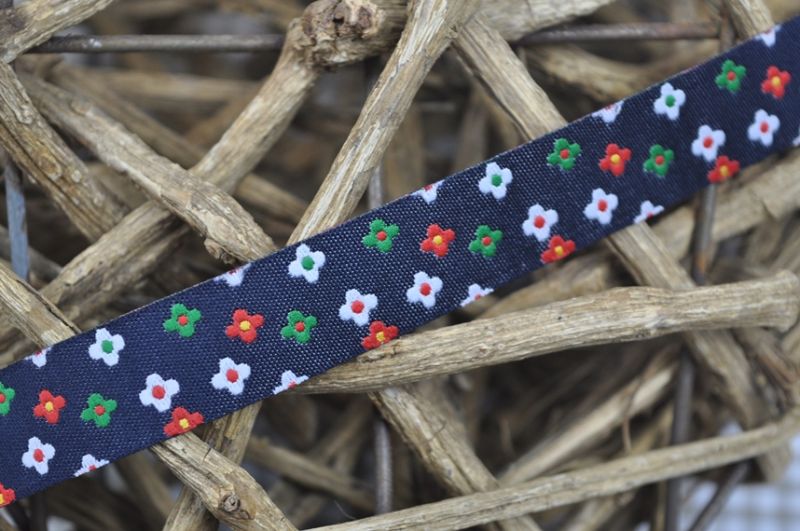 Webband Tante Ema Blumenreigen mini dunkelblau