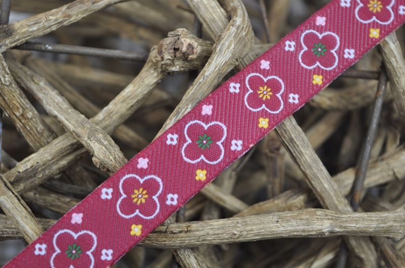 Webband Tante Ema Blumenreigen groß rot