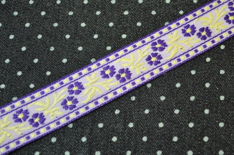 Webband Blumen Ranke violett/hellgelb