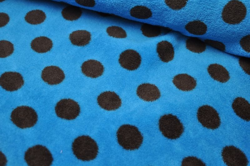 Mikrofleece punkte türkis/dunkelbraun klein