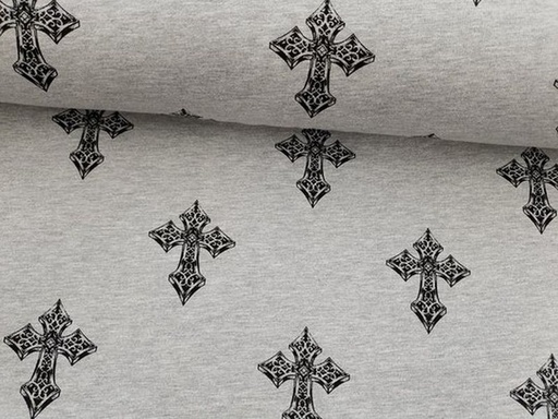 Wintersweat Kreuz hellgrau melliert