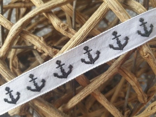 Baumwollband Anker weiß/schwarz