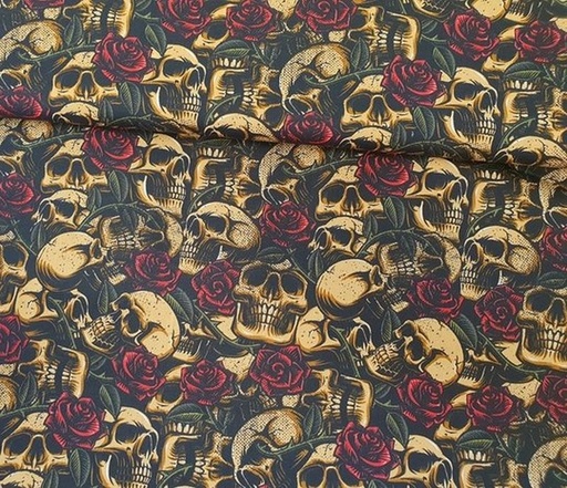 Baumwolle Skulls with Roses by Poppy Camel 1