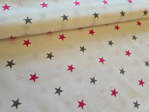 Baumwolle Leinenoptik Sterne Weiß/Pink/Grau 