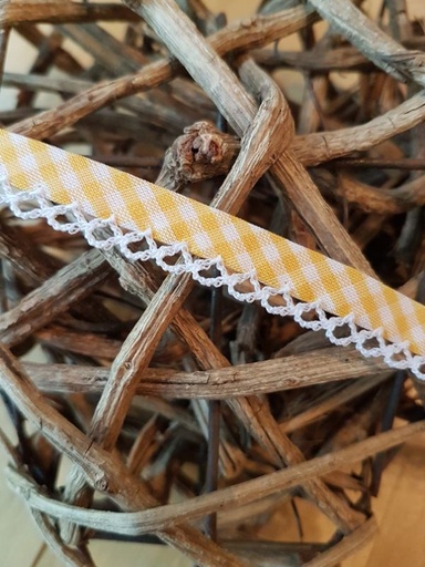 Schrägband vichy karo mit Häkelborte gelb