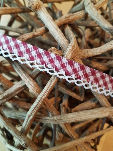 Schrägband vichy karo mit Häkelborte weinrot 