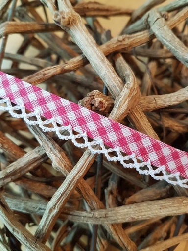 Schrägband vichy karo mit Häkelborte fuchsia