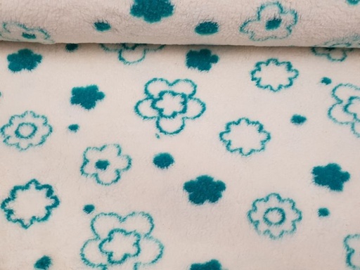 Baumwolle/Woll Teddy Blumen wollweiß/türkis