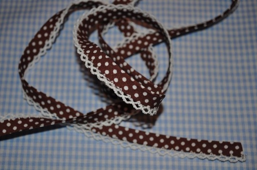 Schrägband Punkte mit Häkelborte dunkelbraun