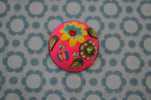 Knopf Blume Metall 3d pink straß