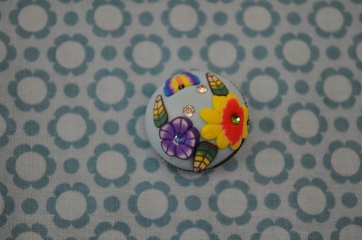 Knopf Blume Metall 3d hellblau straß