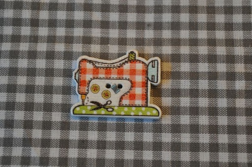 Knopf Nähmaschine Holz Karo rot