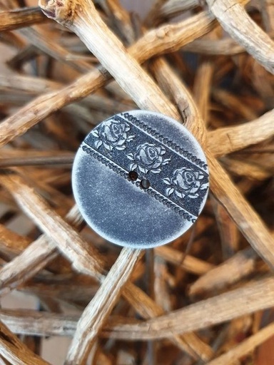 Polyesterknopf Rosen Shabby schwarz 23mm