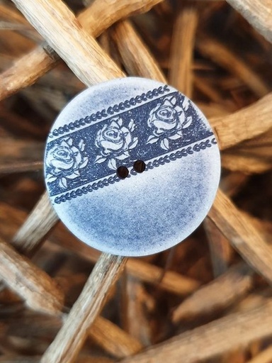 Polyesterknopf Rosen Shabby blau 23mm