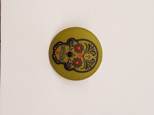 Polyester Knopf Totenkopf mit Öse bunt/grün