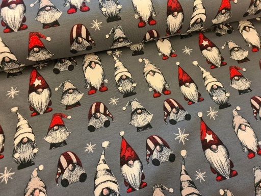 French Terry Weihnachten Zwerge Grau