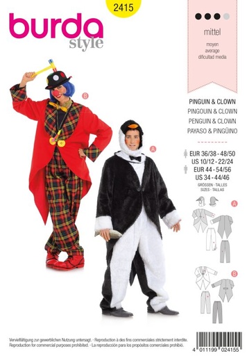 Schnittmuster Clown + Pinguin Burda 2415
