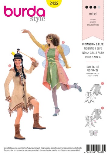 Schnittmuster Indianerin, Elfe Burda 2432