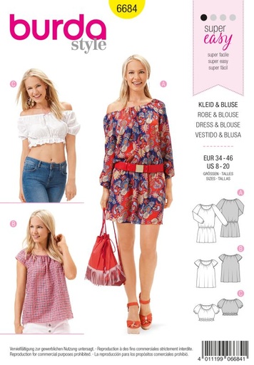 Schnittmuster Kleid, Bluse Burda 6684