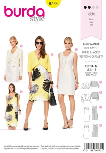 Schnittmuster Kleid, Jacke Burda 6773