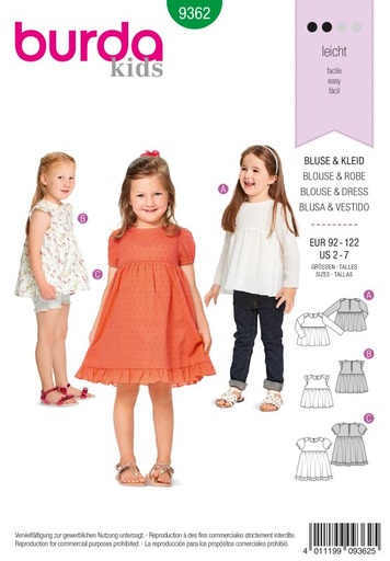 Schnittmuster Bluse & Kleid Burda 9362
