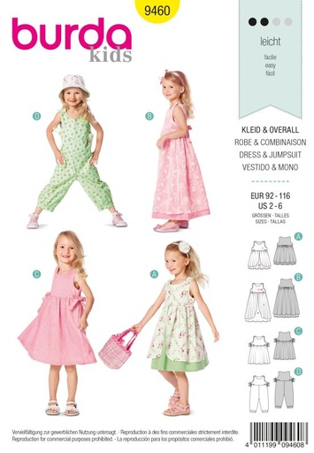 Schnittmuster Kleid, Overall Burda 9460
