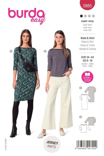 Schnittmuster Kleid  & Shirt – U-Boot-Ausschnitt Burda 5985