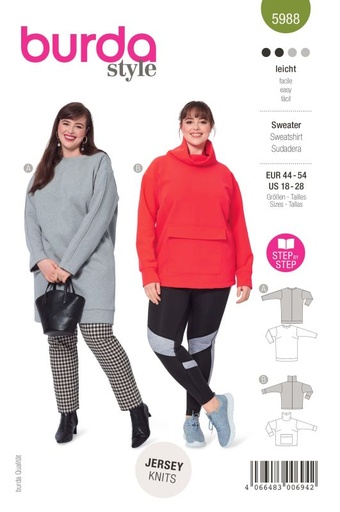 Schnittmuster Sweater mit Halsbündchen oder Rolli Burda 5988