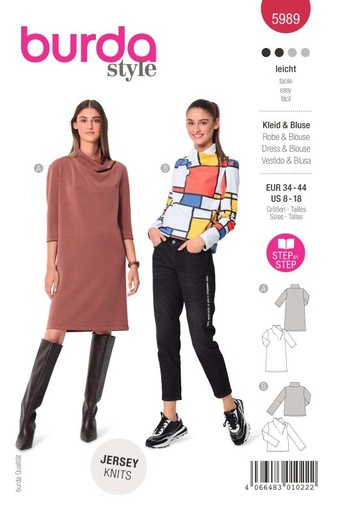 Schnittmuster Kleid & Bluse – mit raffiniertem Stehkragen Burda 5989