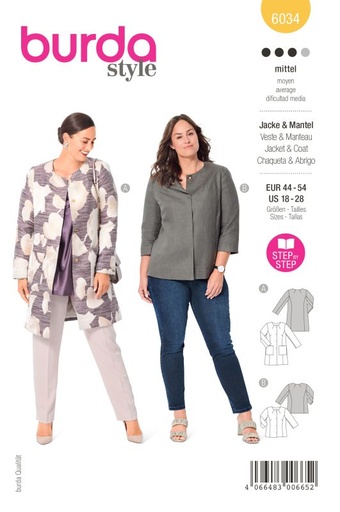Schnittmuster Mantel / Jacke Burda 6034