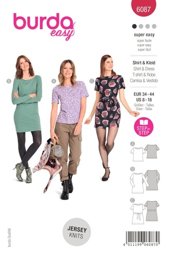 Schnittmuster Shirt, Kleid Burda 6087