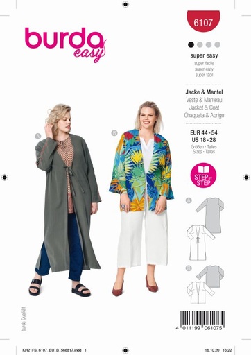 Schnittmuster Blusenjacke Burda 6107