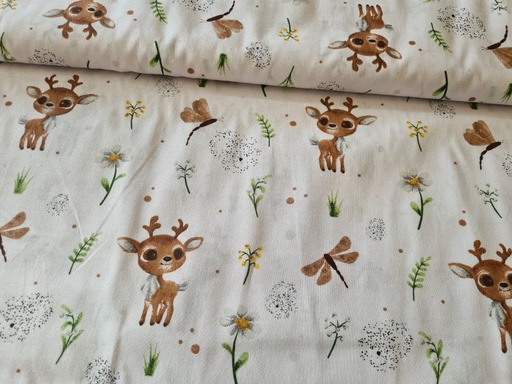 Baumwolle Leinenoptik Reh und Libelle