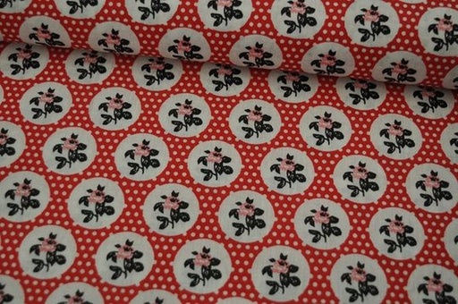Baumwolle Popeline Rosen/Kreise Rot