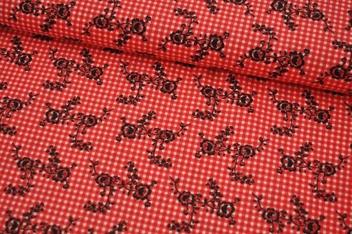 Baumwolle Popeline Blumen/Karo Rot