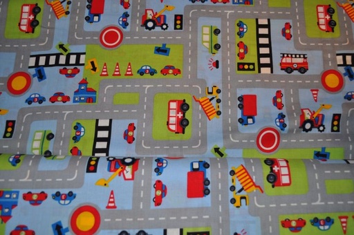 Baumwolle blau mit fahrzeugen und straßen