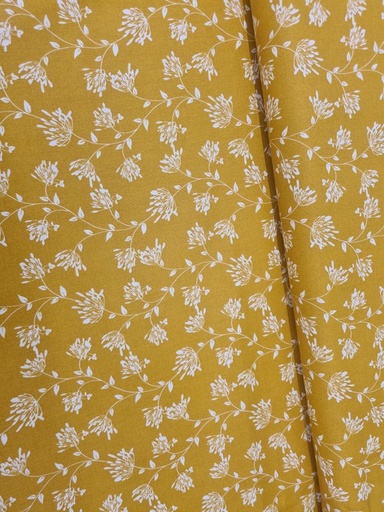 Baumwolle Blumen Ranken Ocker/Creme