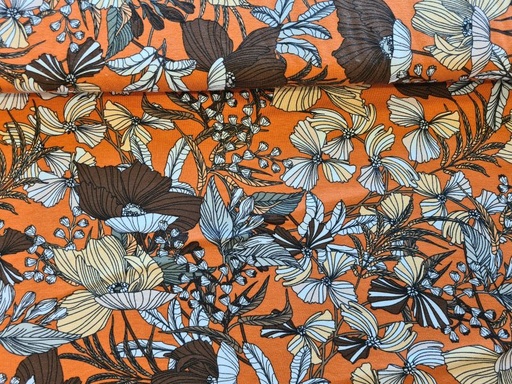 Viscose Jersey Mohnblümchen orange braun