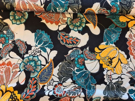 Viscose Jersey Fantasy Flower Schwarz