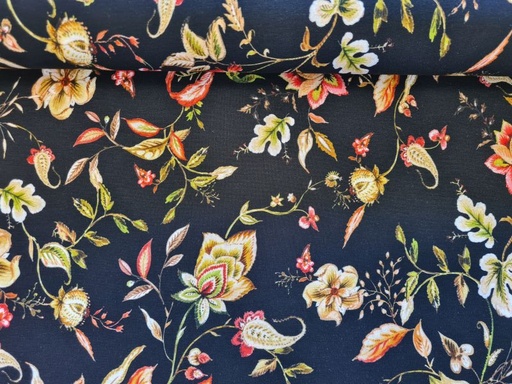Viscose Jersey Blumenranken Schwarz