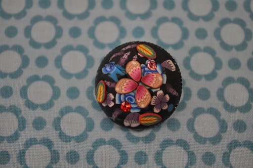 Knopf Blume Metall 3d schwarz strass