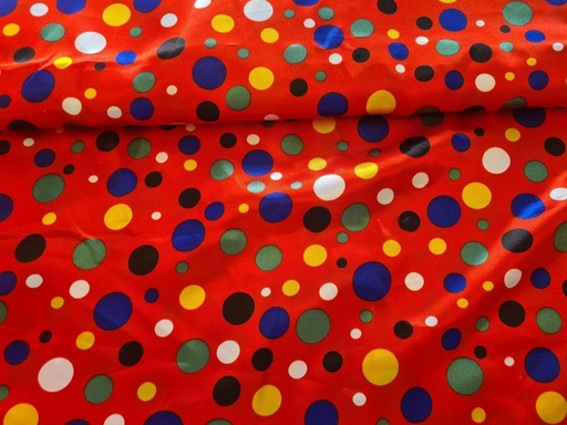 Karnevall Satin Rot mit bunten Punkten