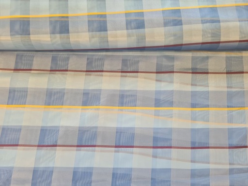 Gardinenstoff Chifon Blautöne Karos und Streifen