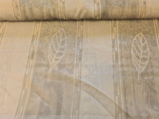 Gardinenstoff Chifon 18 Streifen und Blätter Grün