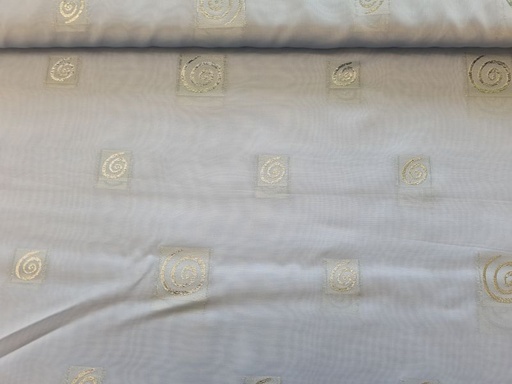 Gardinenstoff Chifon Rauchblau mit Silberkringeln