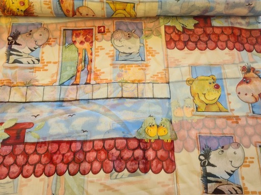 Gardinenstoff Chiffon 26 Haus mit Tieren